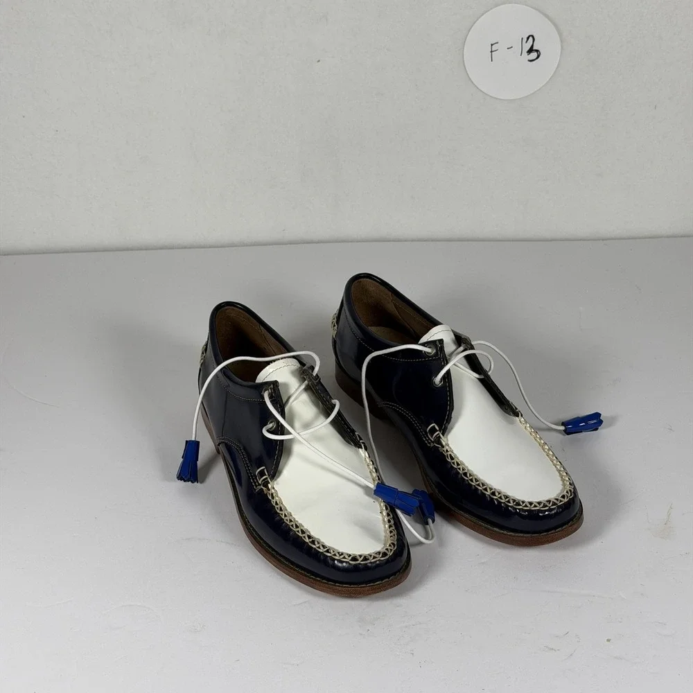 G.H. Bass & Co. Weejuns Men's Navy White Patent Leather Boat Shoes Size 10 M F-1